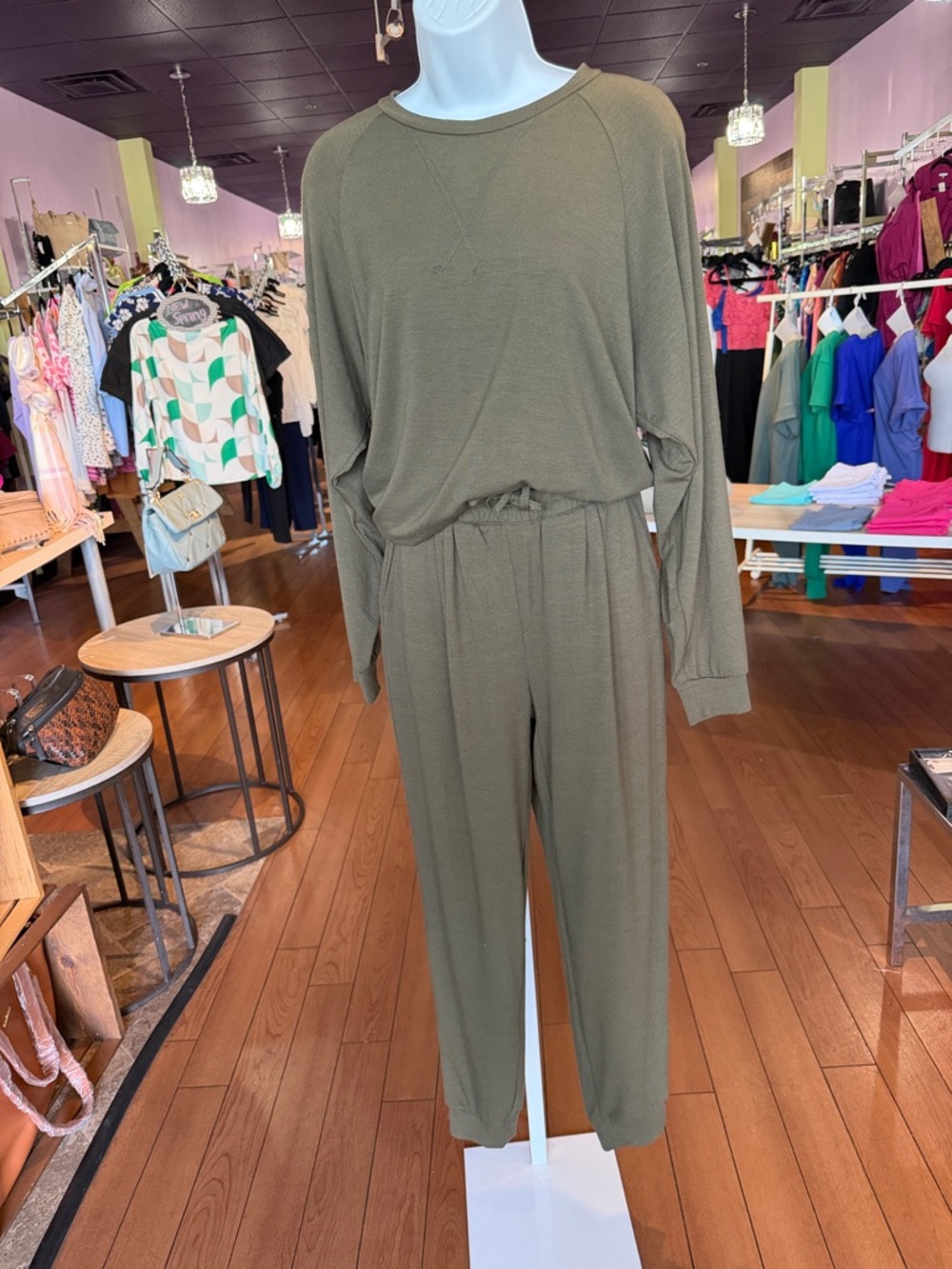 Zenana Outfitters Olive Relaxed Track Jumpsuit